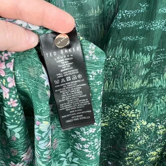 Ted Baker Verdant Garden Floral Print Sheer Long Sleeve Ruffle Mini Dress